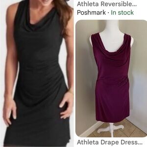 Athleta Reversible Ruched Drape Grey and Purple Cowl Neck Dress. Small